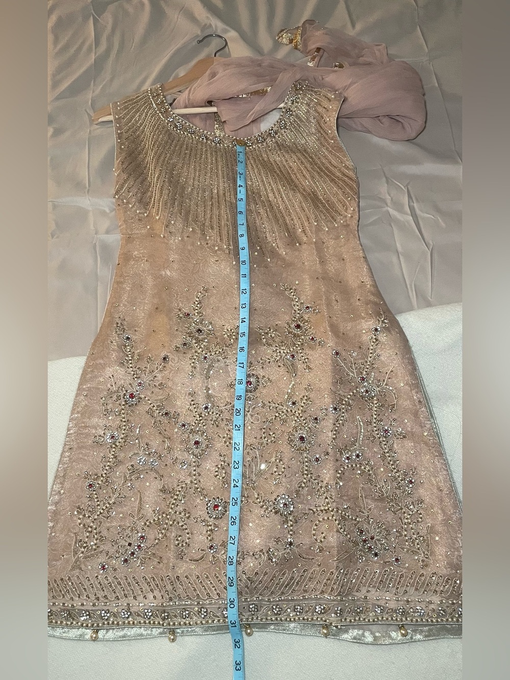 Embellished Blush Pink Evening Dress with Scarf
